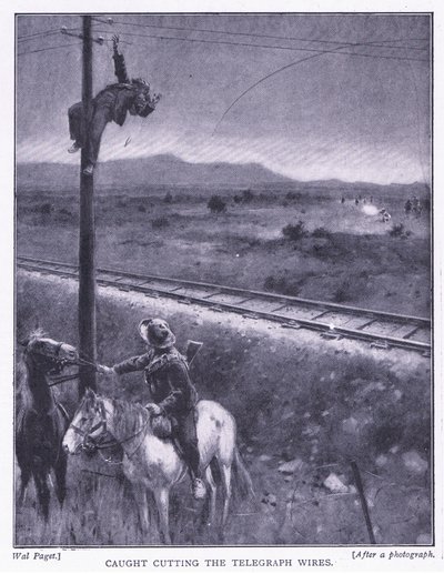 Pris en train de couper les fils, illustration de Après Pretoria : La guerre de guérilla, 1902 - Wal Paget