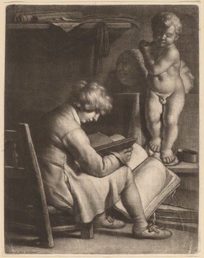 Jeune artiste avec une statue de Cupidon - Wallerant Vaillant