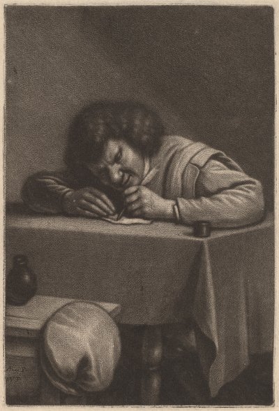 Un homme écrivant à une table - Wallerant Vaillant after Adriaen Brouwer