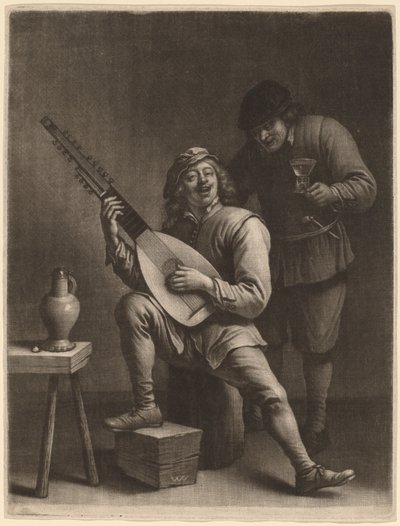 Le Joueur de luth et le buveur - Wallerant Vaillant after David Teniers the Younger