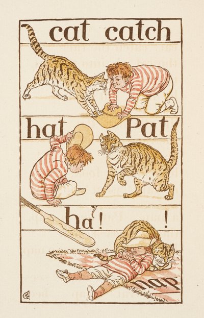 Un garçon jouant avec un chat. Illustration dans 