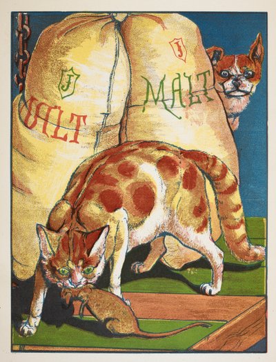 Un chat tuant un rat - Walter Crane
