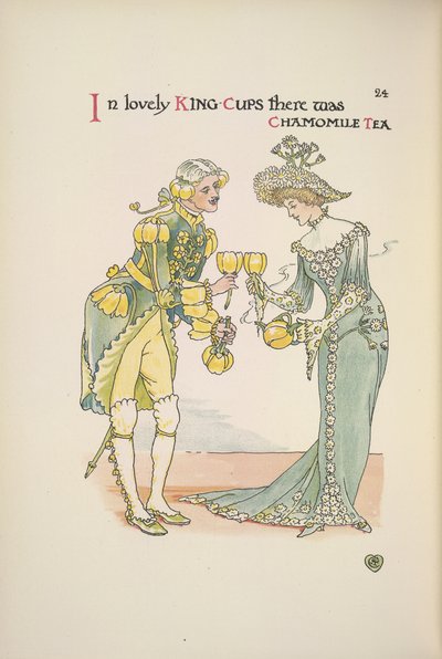 Un homme et une femme tenant des tasses de thé à la camomille - Walter Crane
