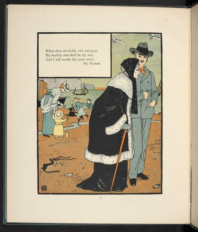 Un homme avec sa mère sur une plage - Walter Crane