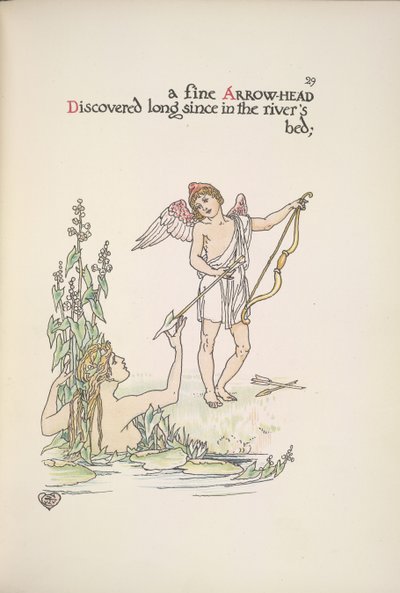 Un ange tenant une flèche, et une dame dans une rivière ou un lac - Walter Crane