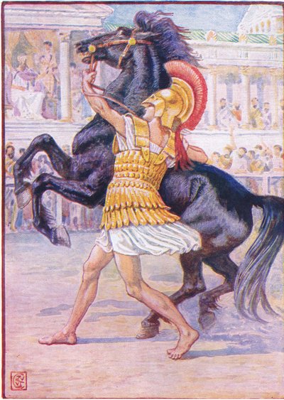 Il courut vers le cheval et saisit la bride, illustration de L