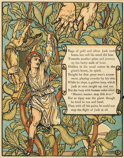 Jack descendant le haricot magique de Jack et le haricot magique pub. 1875 lithographie en couleur, 1875 - Walter Crane