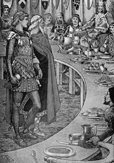 Le roi Arthur - Un vieil homme présente Sir Galahad - Walter Crane