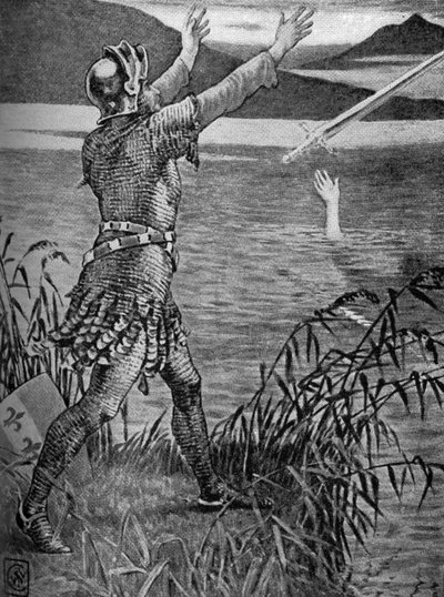 Le roi Arthur - Sir Bedivere jetant Excalibur - Walter Crane