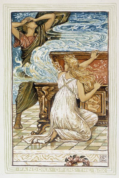 Pandore ouvre la boîte - dans « A wonder book for girls and boys: hawthorne », par Walter Crane. 1895 - Walter Crane
