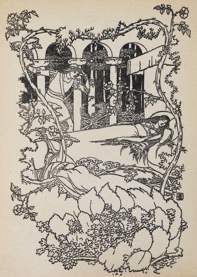 Le Prince Charmant trouve la Belle au bois dormant endormie dans un bâtiment envahi par les ronces. - Walter Crane