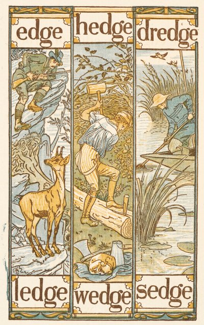 Mots rimant se terminant par la lettre E. Le Golden primer. - Walter Crane
