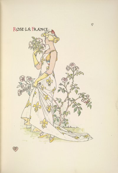 Rose La France. Une jeune femme sentant un bouquet de fleurs - Walter Crane