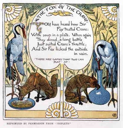 Le renard et la grue, des Triplets - Walter Crane