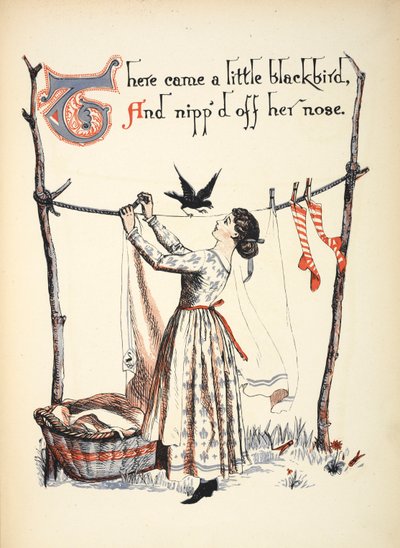 Un petit merle est venu et lui a pincé le nez. - Walter Crane