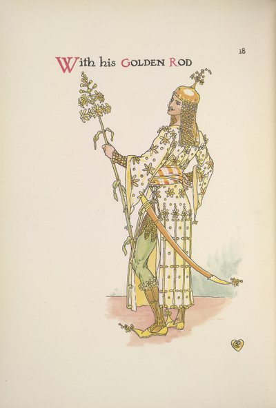 Avec sa baguette dorée. Un homme tenant une plante à longue tige - Walter Crane