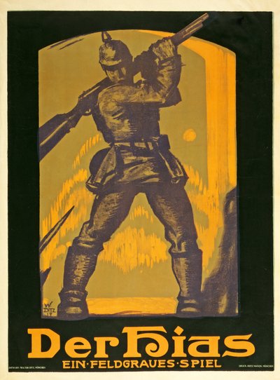 Affiche publicitaire pour une pièce Der Hias, ein feldgraues Spiel par Heinrich Gilardone, publiée en 1917 - Walter Ditz