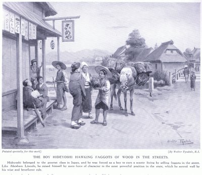 Le garçon Hideyoshi vendant des fagots de bois dans les rues - Walter Frederick Roofe Tyndale