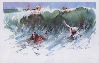 Une vague populaire : femmes jouant dans les vagues au bord de la mer - Walter Granville Smith