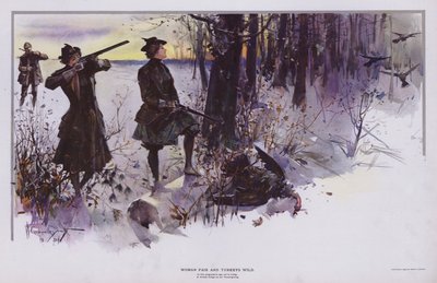 Femme Belle et Dindons Sauvages : chasse aux dindons sauvages - Walter Granville Smith