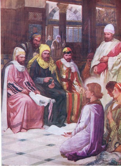 Le jeune Jésus dans le temple, de The Bible Picture Book publié par Thomas Nelson, c.1950 - Walter Grieve
