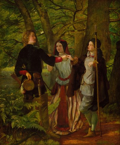 Comme il vous plaira - Acte IV Scène I - Rosalind enseignant à Orlando la cérémonie..., 1850 - Walter Howell Deverell