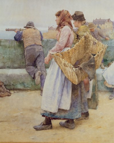 Dans un village de pêcheurs en Cornouailles : Départ de la flotte pour le Nord, détail de deux poissonnières, 1886 (détail) - Walter Langley