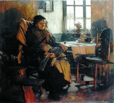 À la lueur du feu - Walter Langley