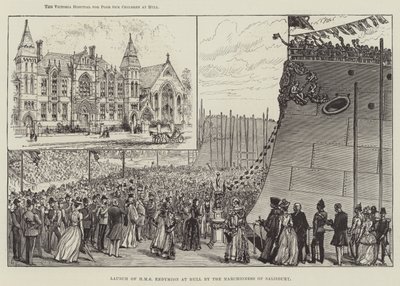 Lancement du HMS Endymion à Hull par la marquise de Salisbury - Walter Paget