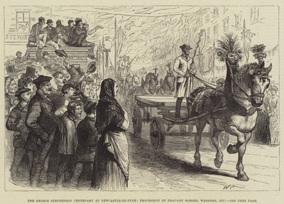 Le centenaire de George Stephenson à Newcastle-on-Tyne, procession de chevaux de trait, chariots, etc. - Walter Paget