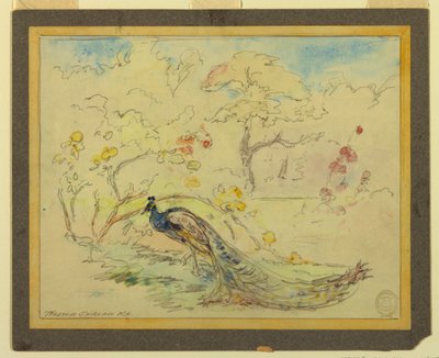 Paon dans un jardin - Walter Shirlaw