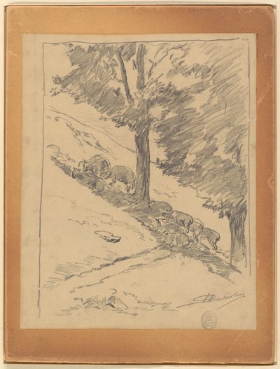 Moutons sur une colline - Walter Shirlaw