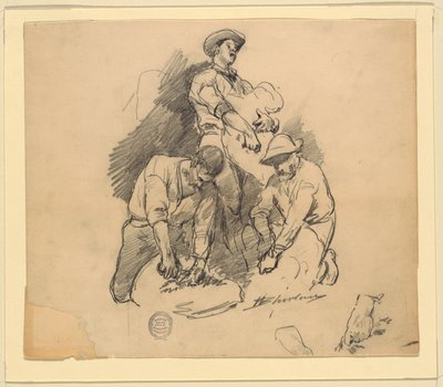 Trois hommes à la tonte des moutons - Walter Shirlaw