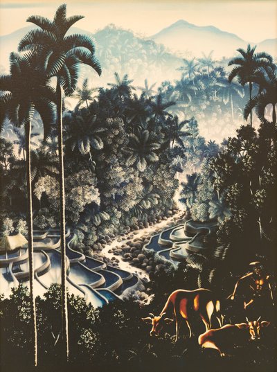 Paysage fluvial avec berger et vaches (Flusslandschaft mit Hirten und Kuehen) - Walter Spies