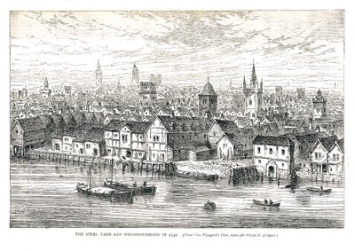 Le quai de fer de Steel Yard et le quartier en 1540. Sur le bord de la rivière, 1878 - Walter Thornbury