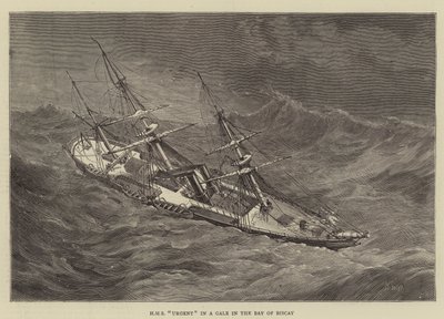 HMS Urgent dans une tempête dans la baie de Biscaye - Walter William May
