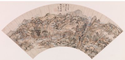 Éventail - Paysage montagneux - Wang Shimin