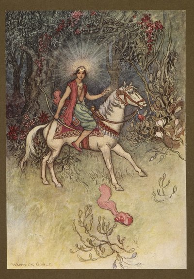 "Une lumière vive, comme celle de la Lune, était visible sur son front", de Folk-Tales of Bengal ... Avec 32 illustrations en couleur par Warwick Goble (Edition de luxe) - Warwick Goble