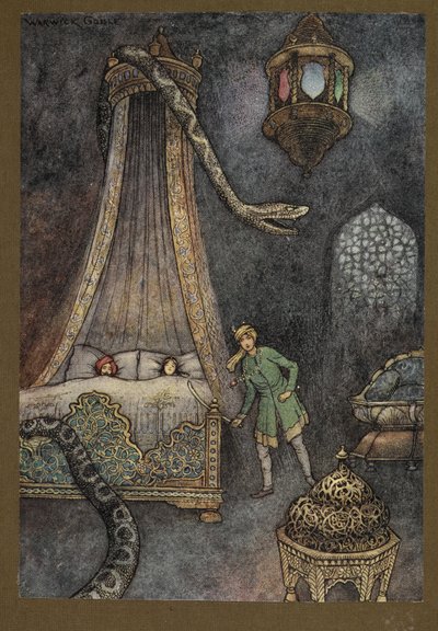 "Il sortit de sa cachette et tua le serpent", de Folk-Tales of Bengal ... Avec 32 illustrations en couleur par Warwick Goble (Edition de luxe) - Warwick Goble