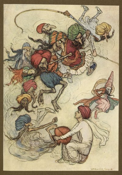 Planche 4: "Au lieu de friandises, une vingtaine de démons." Folk-Tales of Bengal ... Avec 32 illustrations en couleur par Warwick Goble (Édition de luxe) - Warwick Goble