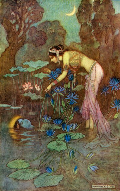 Sita trouve Rama parmi les fleurs de lotus, 1913 - Warwick Goble