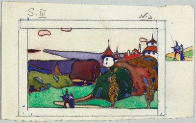 Paysage représentant un couple en costume médiéval, au verso : fragment représentant un chevalier en armure - Wassily Kandinsky
