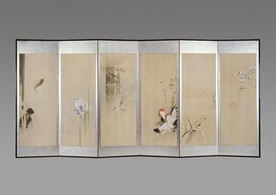 Paire de paravents : Fleurs des douze mois, c.1900 - Watanabe Seitei