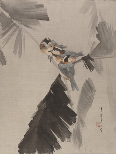 Trois oiseaux sur une branche, ca. 1887 - Watanabe Seitei