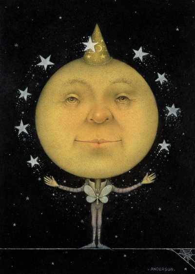 Jongler avec la pleine lune (crayon et crayon de couleur sur papier) (paire de 150067) - Wayne Anderson
