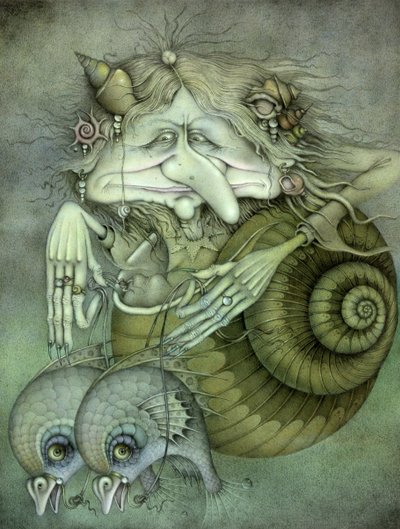Sorcière des mers (crayon et crayon de couleur sur papier) - Wayne Anderson