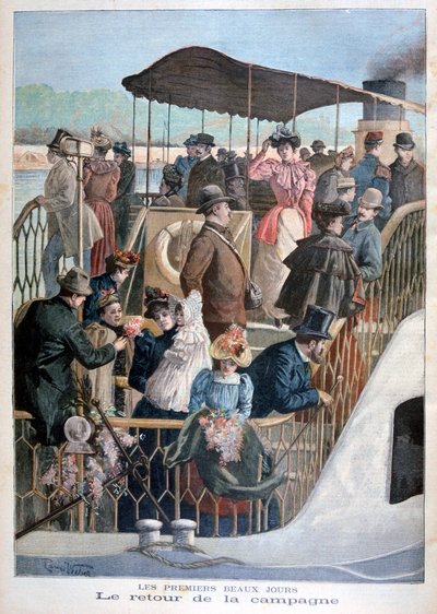 Parisiens revenant de la campagne en bateau, 1894 - Weber