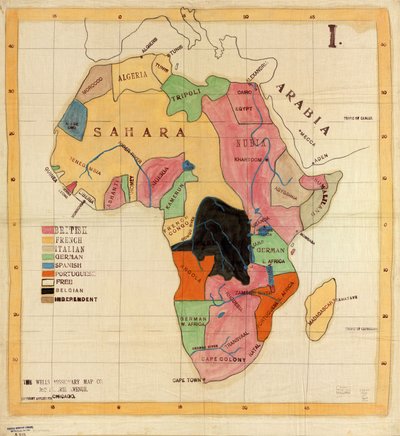 La carte missionnaire de Wells, 3612 Prairie Avenue, Chicago, copyright demandé. Carte en tissu. Encre de Chine, crayon, crayon de couleur et aquarelle ; noms de lieux, noms dans la légende et coordonnées dessinés mécaniquement à l