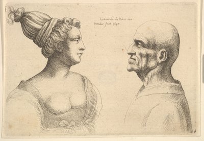Une femme aux cheveux attachés et un homme chauve se faisant face - Wenceslaus Hollar