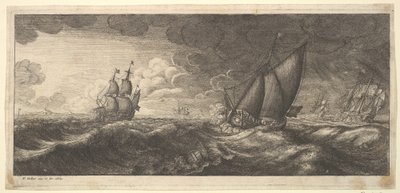 Un yacht et trois navires de guerre dans une tempête - Wenceslaus Hollar